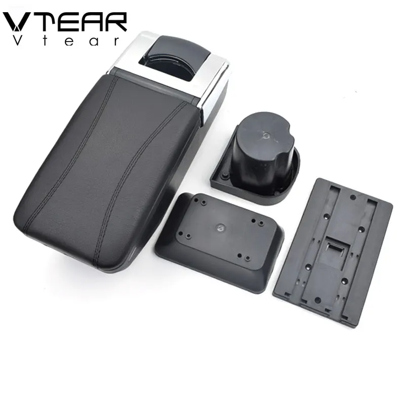 Vtear For VW UP armrest leather central store storage box red thread car-styling interior ABS arm rest accessories part2009-2018