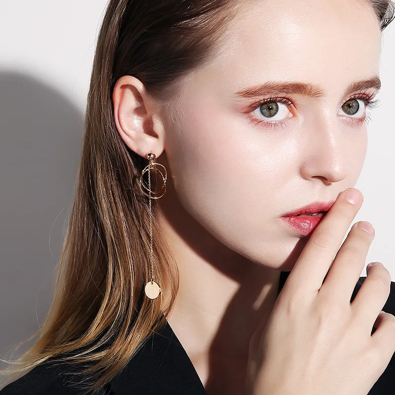 2021 new style AB asymmetric earrings temperament tassel long earrings