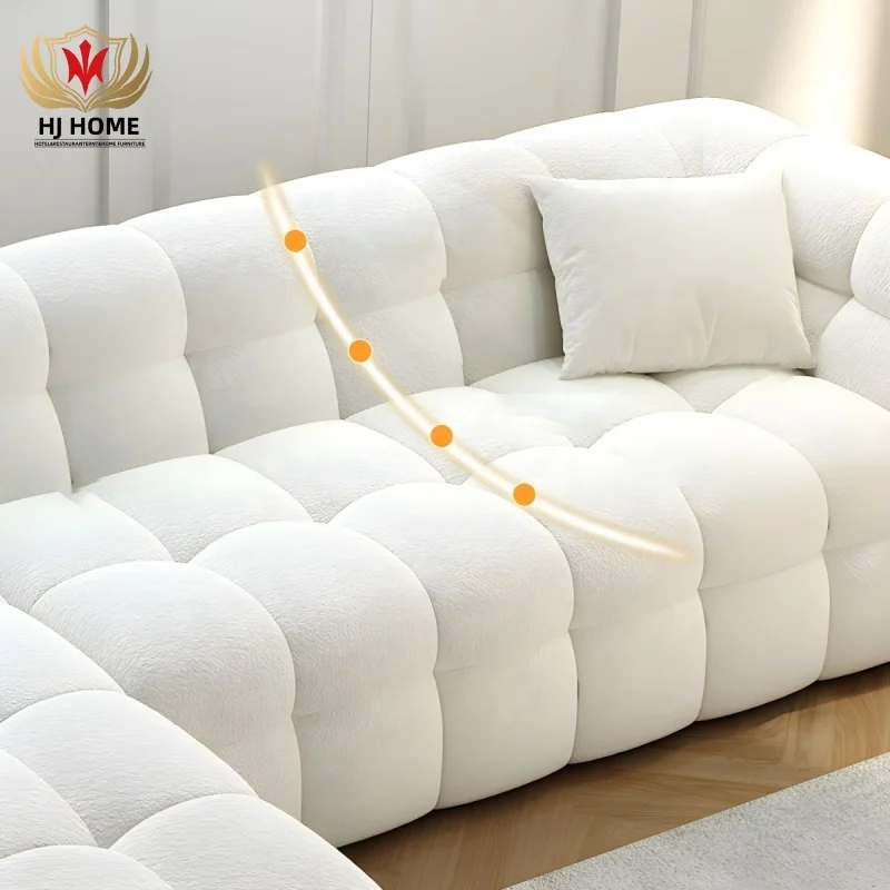 HJ HOME Scandinavian Living Room Sectional Sofas Modern White L-Shape Modular Sleeper Sectional Sherpa Cloud Couch