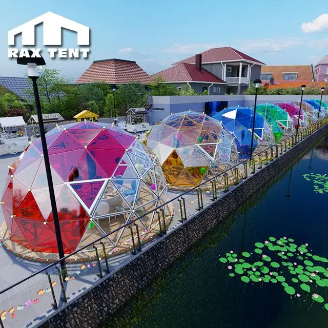 6M Glass Dome Tent for Restaurant and Coffee Shop with Colorful Tempered Glass in Outdoor