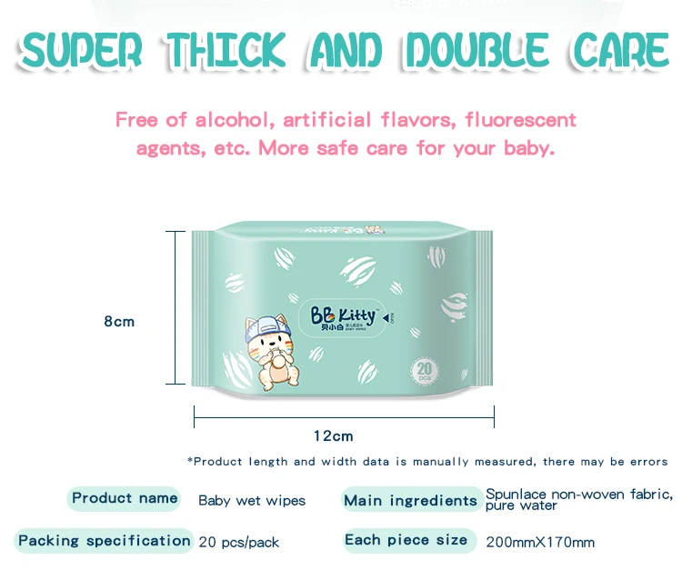 BB Kitty Baby Wet Wipes Manufacturers 20pcs Organic Biodegradable Hot Selling High Quality Baby Wipes