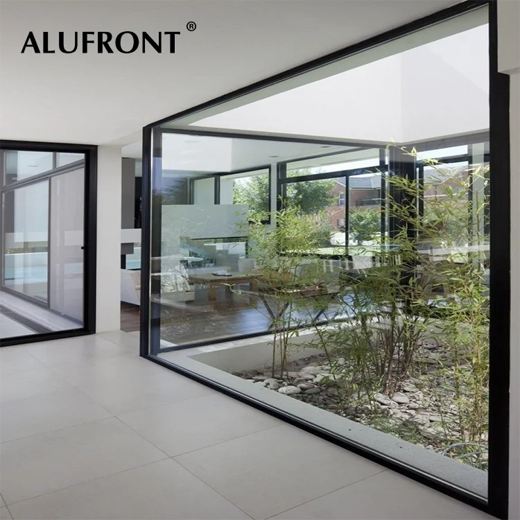 AS2047 soundproof double glass aluminum large fixed window with retractable flyscreen