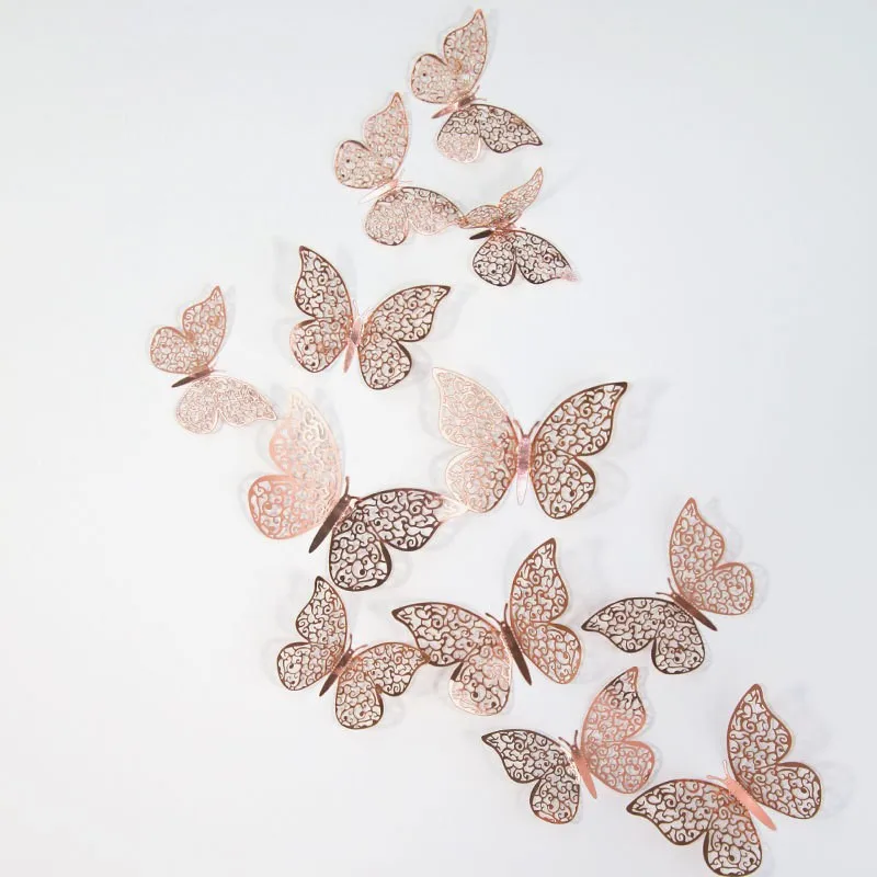 Aegean Gift 12pcs/pack Hot Paper 3d Hollow Metal Butterfly Party Cake Topper For Wedding Decoration