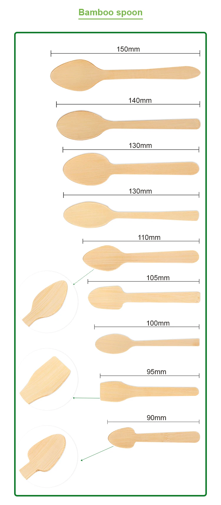100% Biodegradable Disposable 170mm Bamboo Forks Spoons Cutlery Set