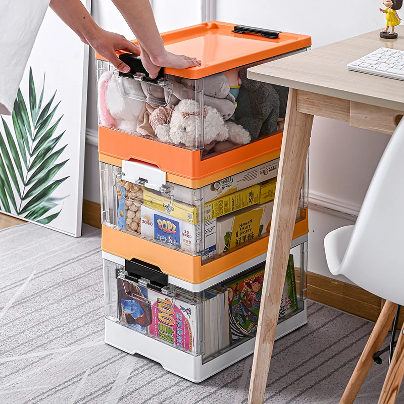 PET&PP collapsible transparent plastic folded stackable storage folding container box for clothing toys with lid