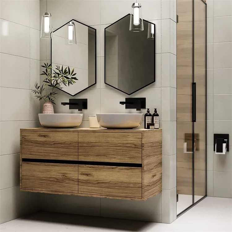 High Quality Modern 60 Inch Floor Wooden Bathroom Vanity With White Marble Top Double Bathroom Vanity Furniture