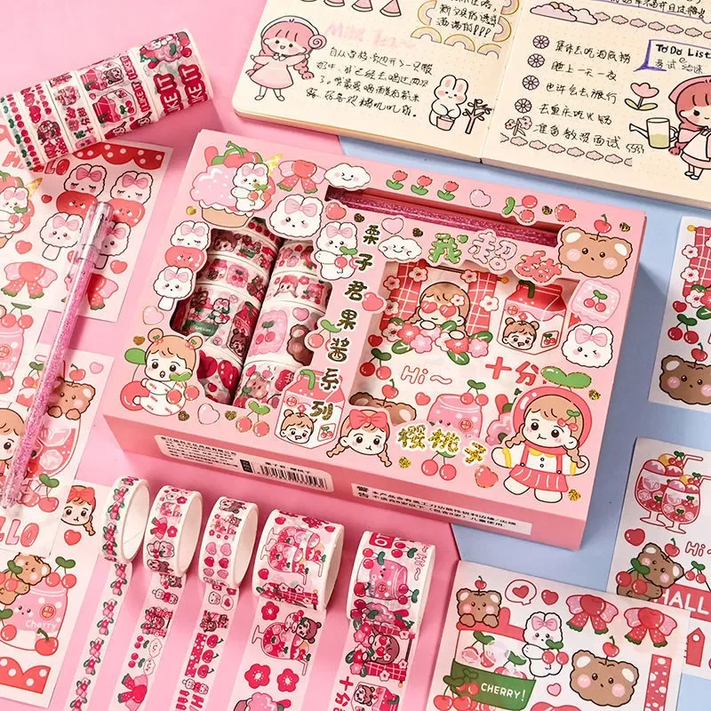 Custom Kawaii Stickers Japanese Paper Material Sticker Sheet Cute Cartoon Laptop Washi Tape Set Stationary Decorative Sticker