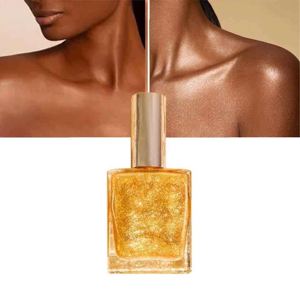 Private Label Vegan Fragrance Body Glow Oil Hydrating Liquid Highlighter Custom Logo Body Shimmer Oil For Dry Skin