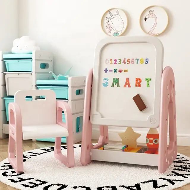 Kids Plastic Table Chair Kindergarten Kids Furniture 2 in 1 Toddler Table Chair Pink and Blue