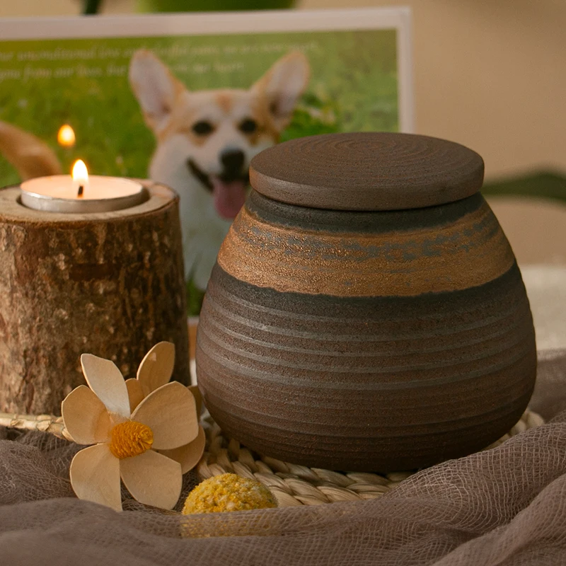 Coral Pet Matte Ceramic Urn  Cat Ashes Fur Feathers Keepsake  Jar logo Pattern Customizable  Pottery Urns for Human