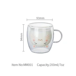 cartoon cup glasstumbler 200ml coffee cup glass 7oz borosilicate glass double wall cup