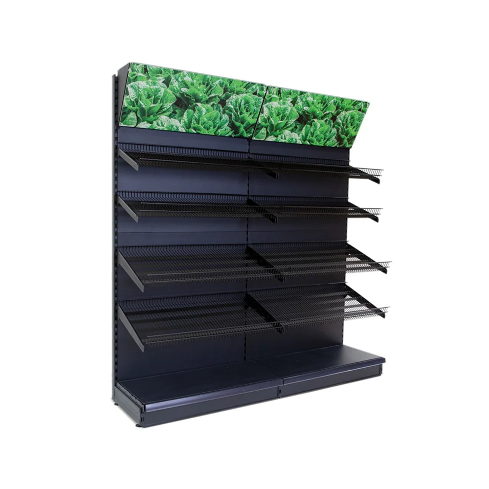 Free Design Metallic Supermarket Shelves Store 4 TIER DISPLAY WALL FRUIT AND VEGETABLE DISPLAYS Rack stand