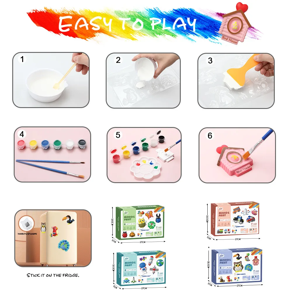 Kids Ceramic Painting Kit Bird Instects Space Vehicles DIY Figurines Arts Crafts Plaster Painting Set Gift Toys Children