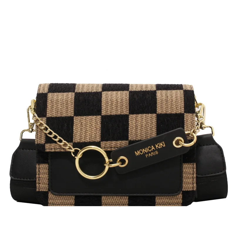 Checkered Pattern PU Leather Simple Crossbody Women Fashion Handbags Lady Shoulder Bags