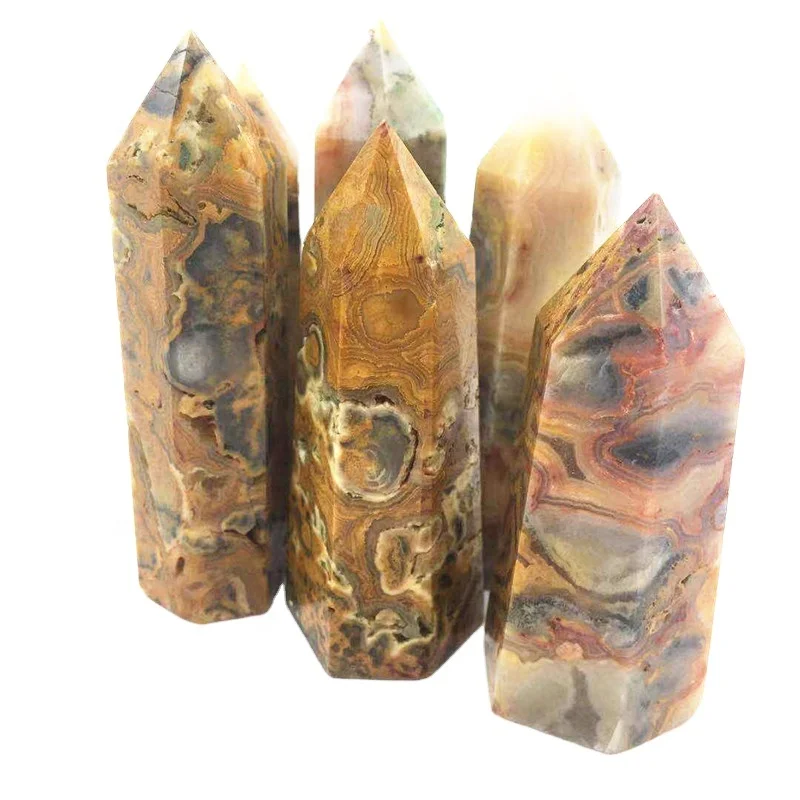 Natural color pattern gemstone crazy lace agate quartz crystal tower healing stone