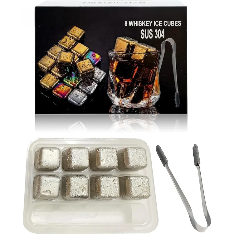 Sales Reasonable Price 4 Piece Graphic Carton Different Sizes Stainless Steel Customized Dice Ice Cube With Logo