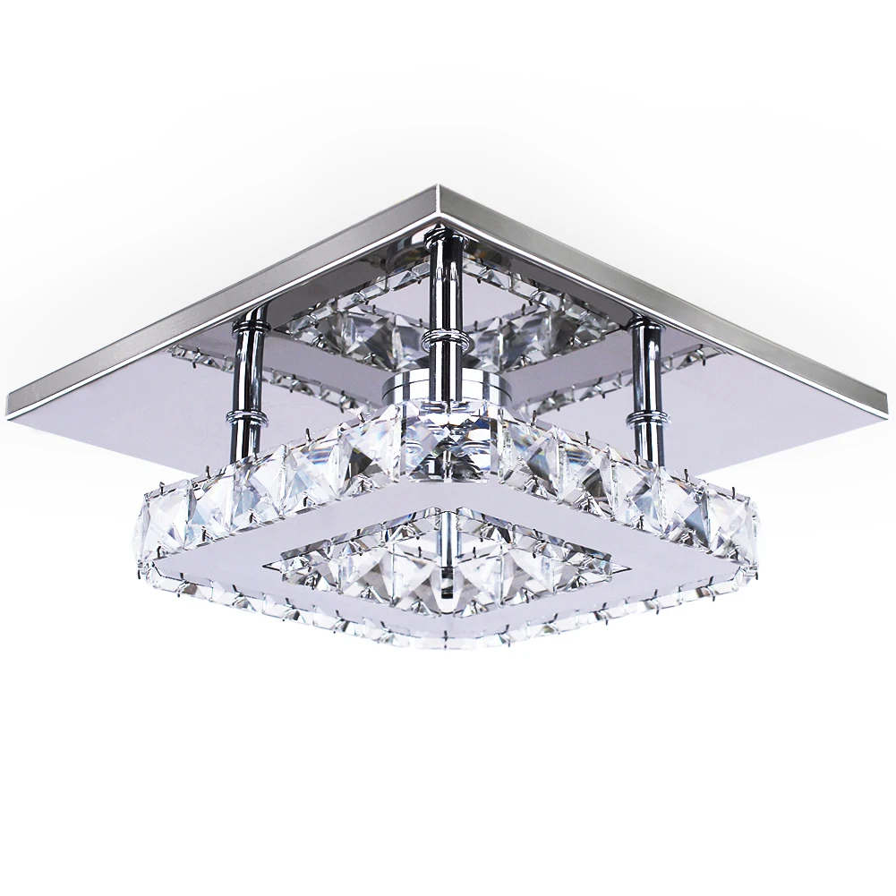 Modern Mini LED Crystal Chandelier Small round Steel Base Ceiling Lamp for Hallway Foyer Kitchen Stair Closet Bedroom