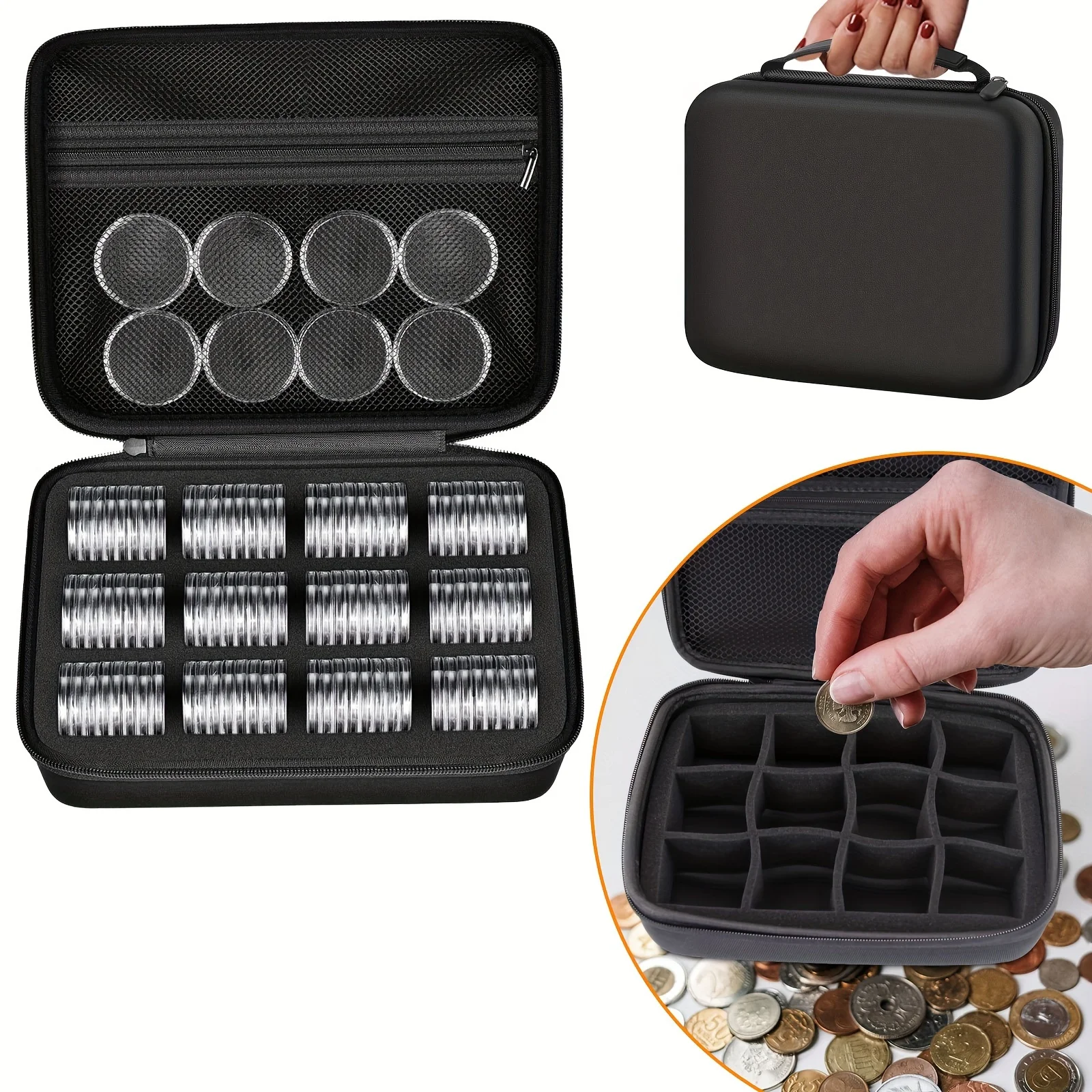 Wholesale Custom Logo Large Capacity Multi-Function 100 Pieces Eva Case Hard Coin Capsules Holders Foam Box