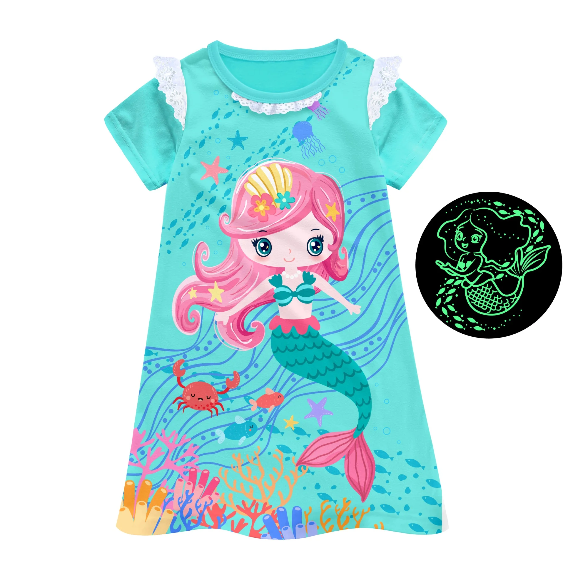 princess night dress  cartoon glow in the dark nightgown kids sleepwear