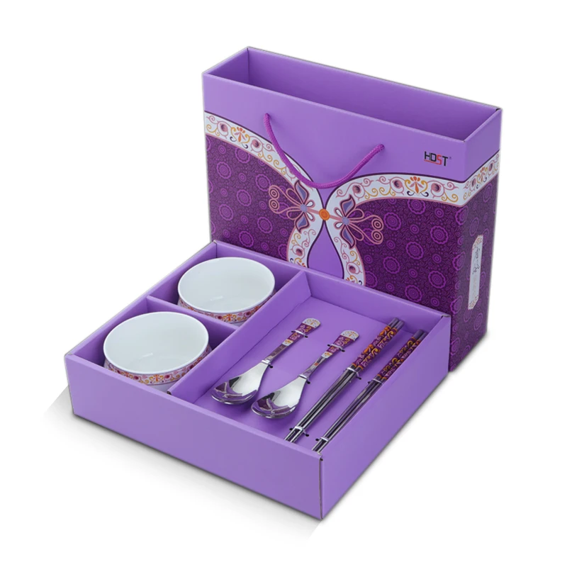 
Durable Chinese Ceramics Dinner Bowl and recycled metal ss 304 chopsticks for Wedding Gift Souvenirs 