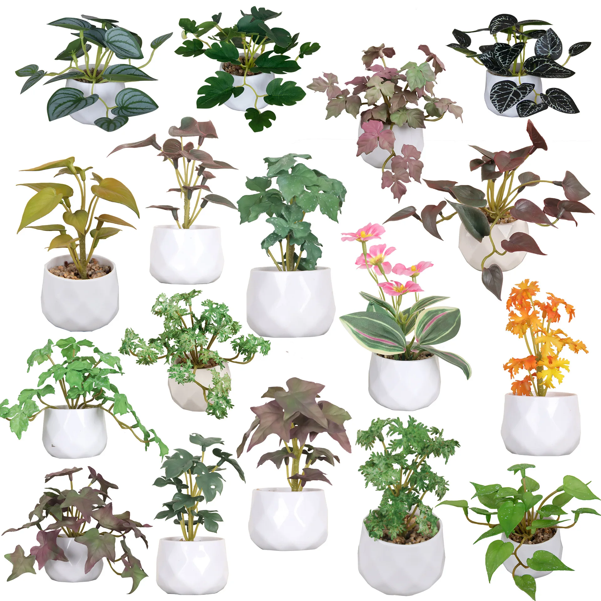 FY4001B Factory Supplier Colorful Flower Plant Leaf Desktop Decoration Mini Artificial Plastics PU Potted Plants For Office Home