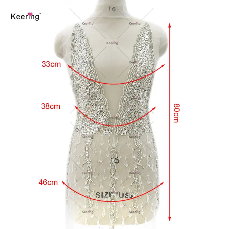 WDP-592 Keering Shiny Full Set Rhinestone Applique Crystal Beaded Bodice Evening Dresses Patches For Gown