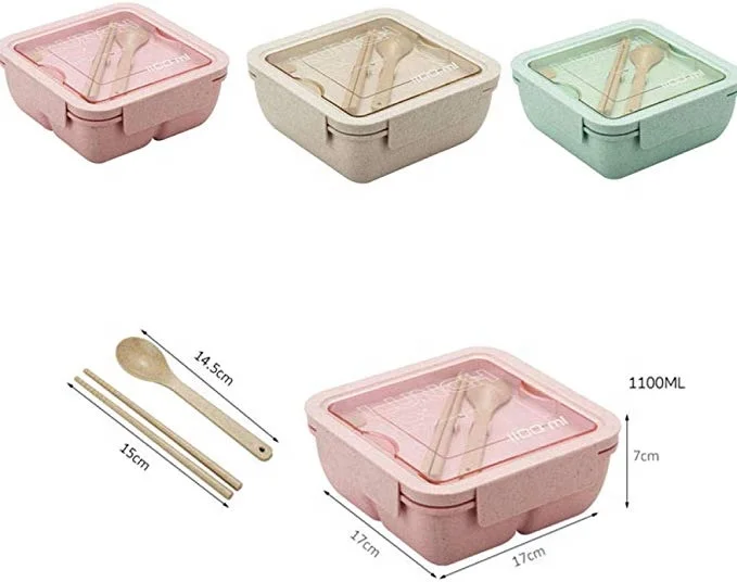 Microwavable Bento Boxs  Wheat Straw Lunch Box for Kids Portable Lunch Box Tiffin