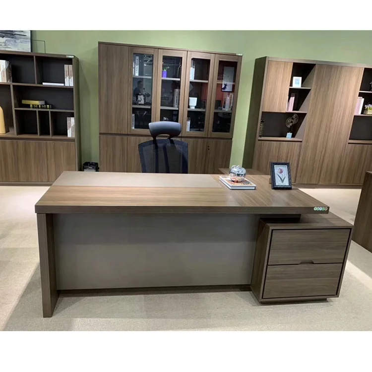 2.4*1.8M Long Rectangle Office Executive Corner Desk With Right Return Classical Boss Office Work Station Table In Walnut Veneer