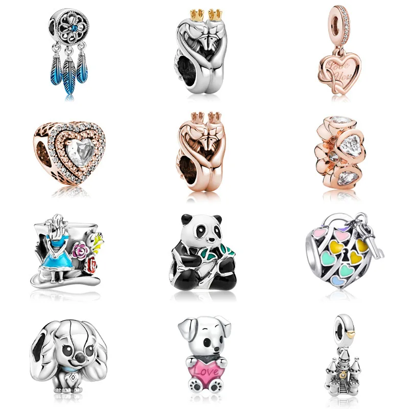 Fit Original Animal Heart Shape Bead Charms 925 Sterling Silver Bracelet Panda Charm Beads Women Jewelry DIY
