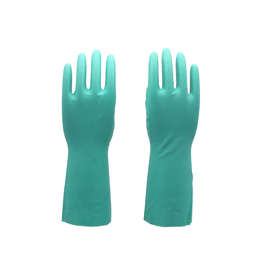 Bulk Low Price Extra Long Water Proof Backflow Prevention Green Butyronitrile Rubber Car Repair Nitrile Gloves Printed With Logo