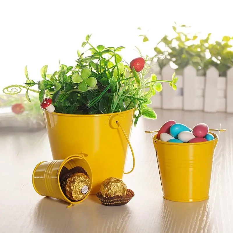 Colorful Mini Garden Bucket Pail Wedding Decoration Candy Box Flower Planting Pot with Handle Iron Water Metal Bucket