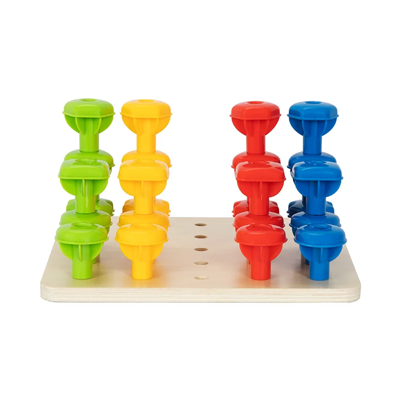 Rainbow Stacking Pegs Wooden Montessori Color Shape Geometric Toys  Stacking Matching Counting Color Sorting Games For Kids