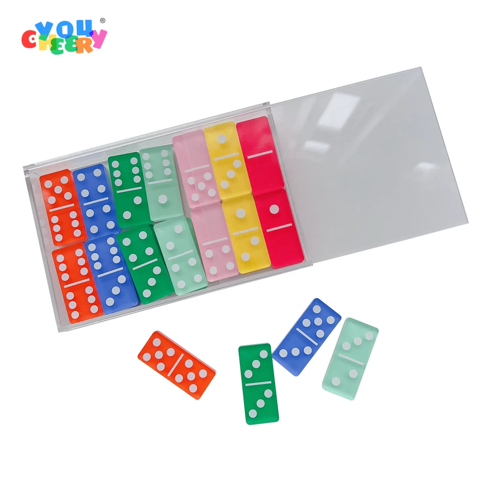 2023 28-Piece Double 6 Montessori Colored Acrylic Dominoes Educational Math Toys Kids Toddlers Numerical Learning Resources