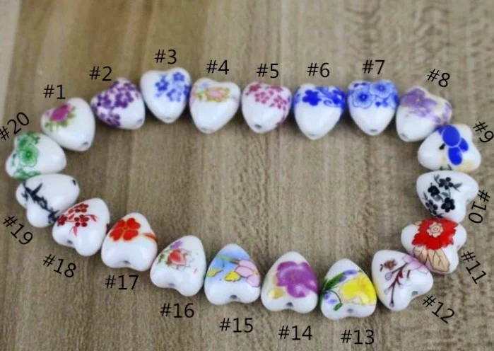 Elegance Heart Shape Ceramic Beads Flower Printing Porcelain Beads For Sale