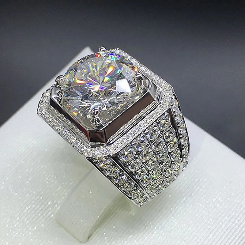 Dropshipping 14K White Gold Diamond Ring for Men 3 carats Diamond Gemstone anillos Bague silver 925 jewelry bijoux