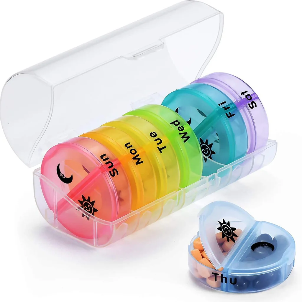 Rainbow Plastic  Weekly Pill Box am/pm Pill Organizer box for 7 Days 14 Compartments pill organizer storage case box