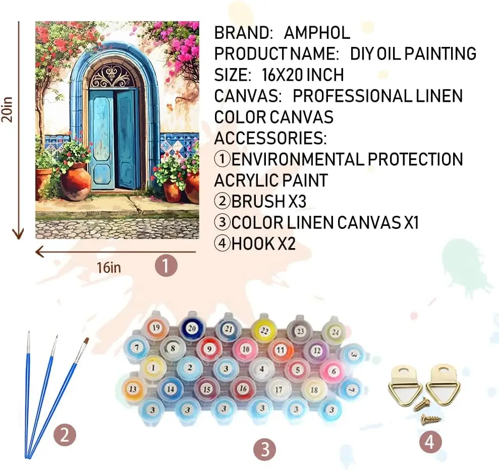 Paint by Numbers Kit beginners digital door landscape painting,DIY canvas numbers