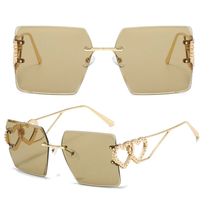 Unisex Retro Y2K Glasses European American Square Frameless Cut Edges Large PC Frame Sunglasses Hollowed Love Legs New Model