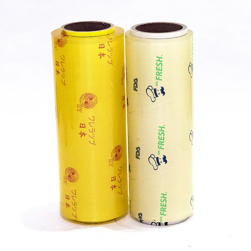 Eco kitchen and restaurant clear transparent food wrapping shrink pe pvc stretch cling film food grade wrap jumbo roll with cut