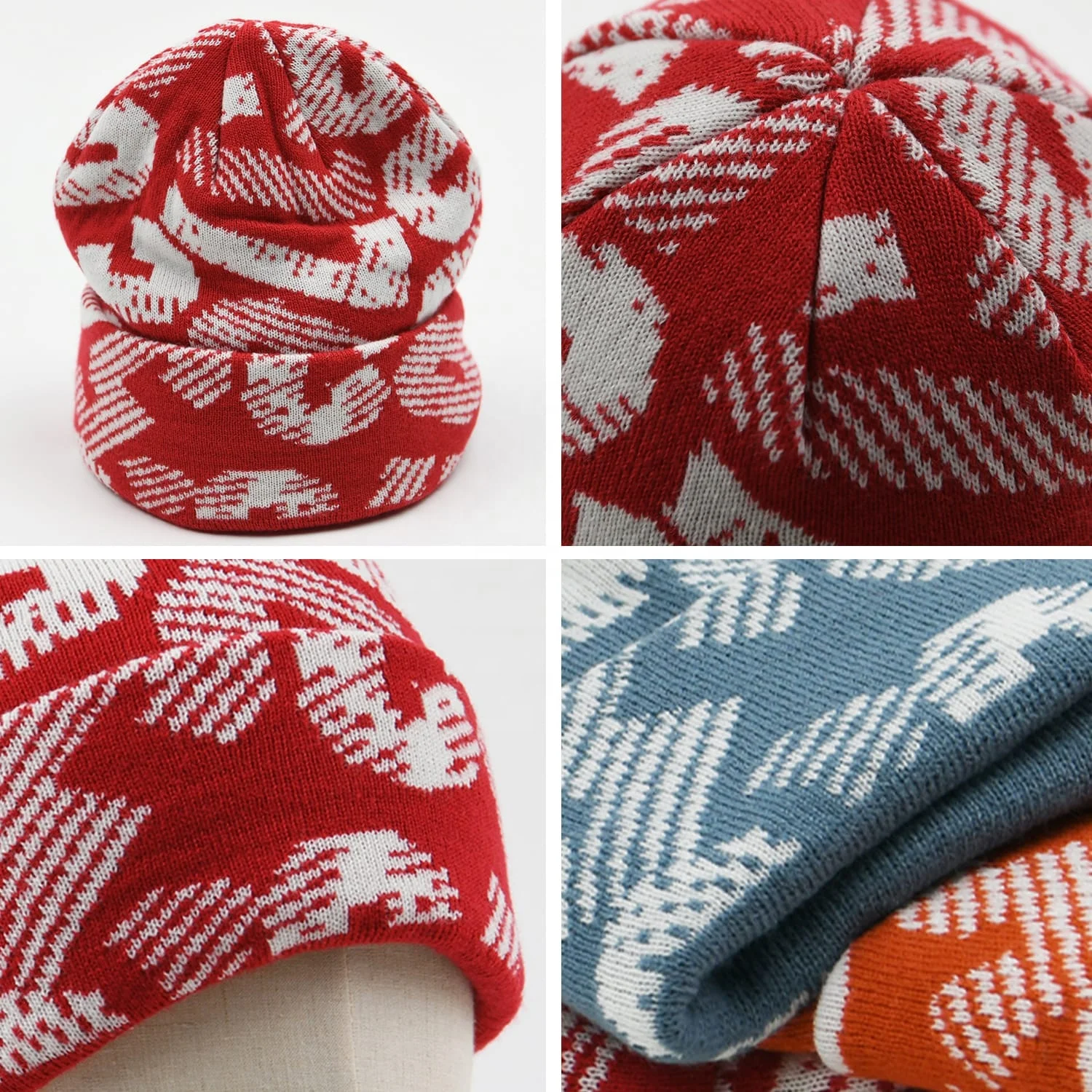 Skull fisherman beanie hats custom logo y2k streetwear jacquard all over print character graphic warm thick knit hats