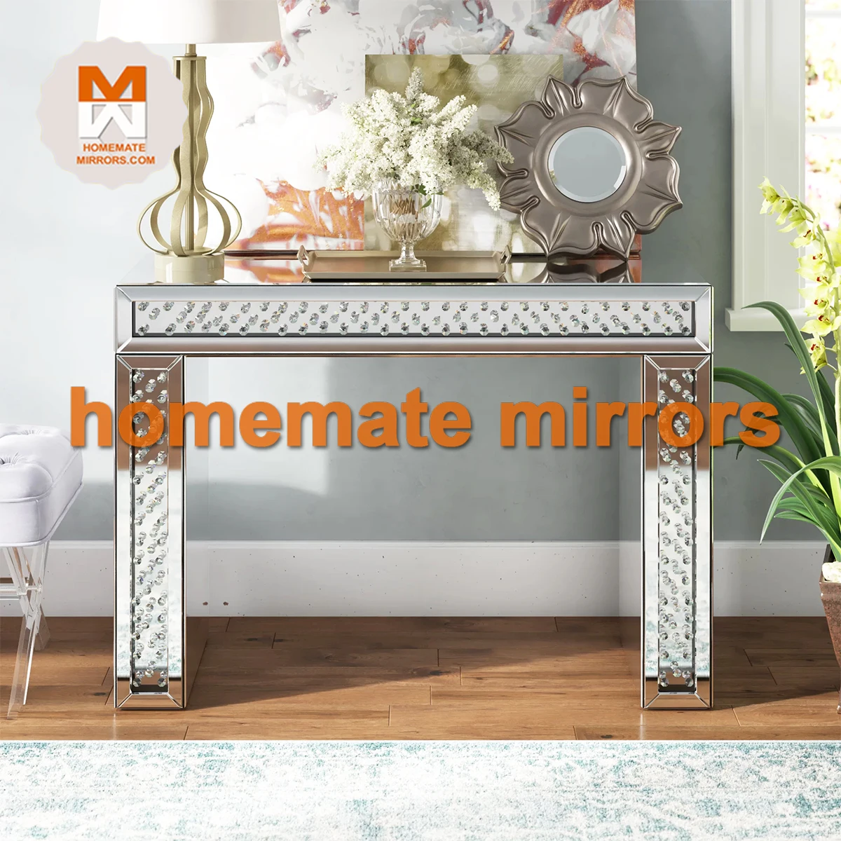 Beautiful White Mirrored Console Table with Mirror
