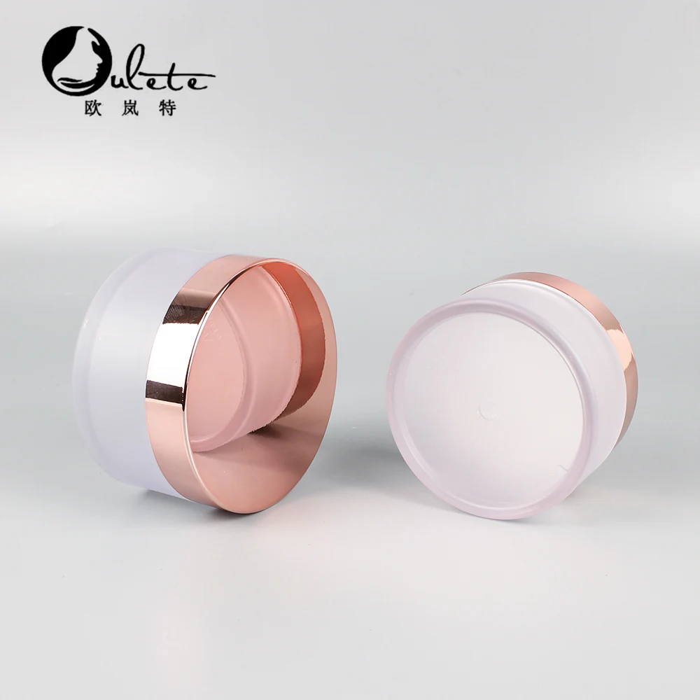 
Cosmetic Empty Cream Packaging 1oz 2oz 3oz 4oz 5oz 6oz 8oz Body Lip Scrub PET Frosted Cosmetics Jar with Shiny Rose Gold Cap 