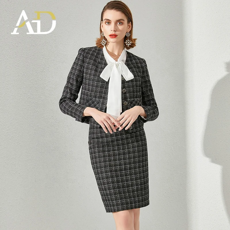 Private Label custom Korean style high- end elegant debutante tweed Two-piece dress suit Black Midi Skirt Suits for women wear