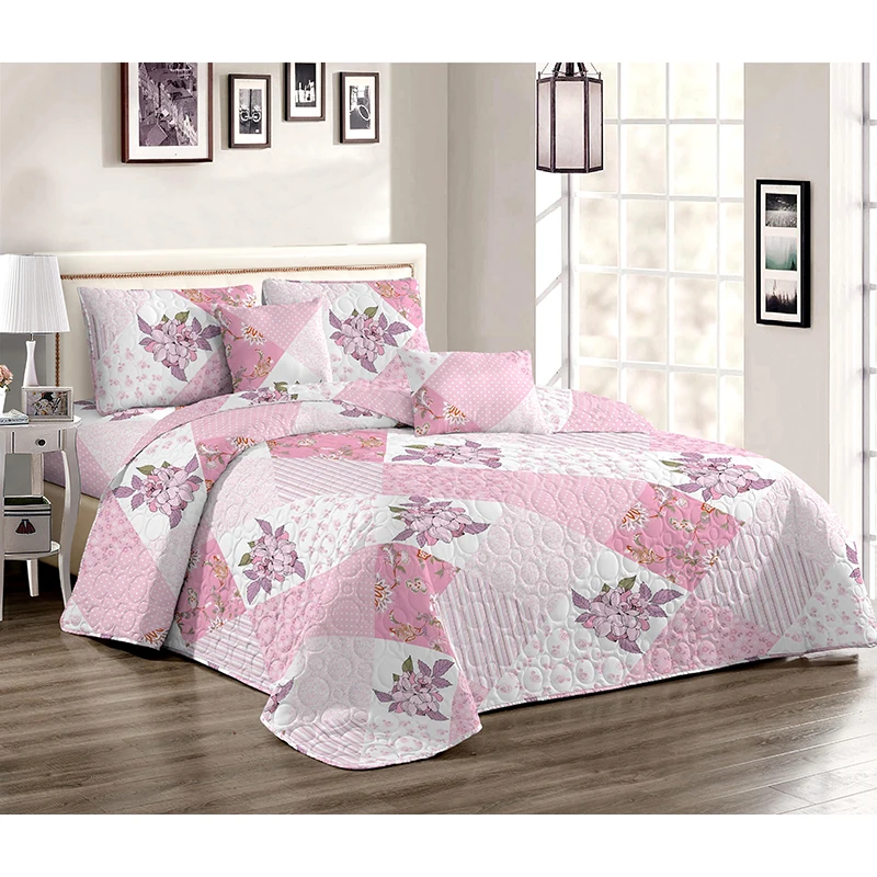 Flora Patchwork Quilt Set, Lightweight Coverlet Bedspread, Patchwork Spring and Summer Bedding Set
