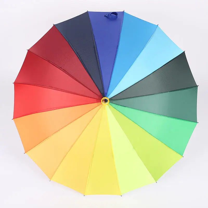 High Quality  Rainbow Umbrella 16 Ribs 16 Colors Umbrellas Semi-Automatic Umbrella