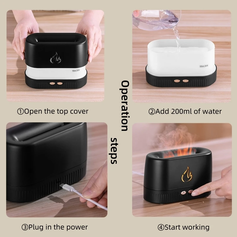 Best Sellers Flame Humidifier Diffuser 200Ml 3 In 1 Cool Mist Smart Home Ultrasonic Fire Flame Aroma Diffuser
