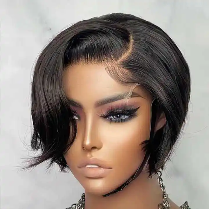 Humain Perruques-naturel Glueless Bob Wigs Lace Front Pixie Cut Hd Lace Wig Straight Lace Frontal Virgin Human Hair Wigs