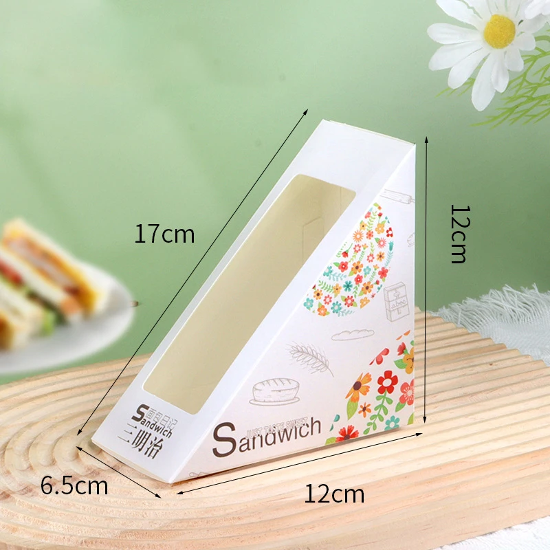Wholesale Sandwich Packaging Boxes Disposable Triangular Paper Boxes Transparent Bakery Food Store Packing Boxes