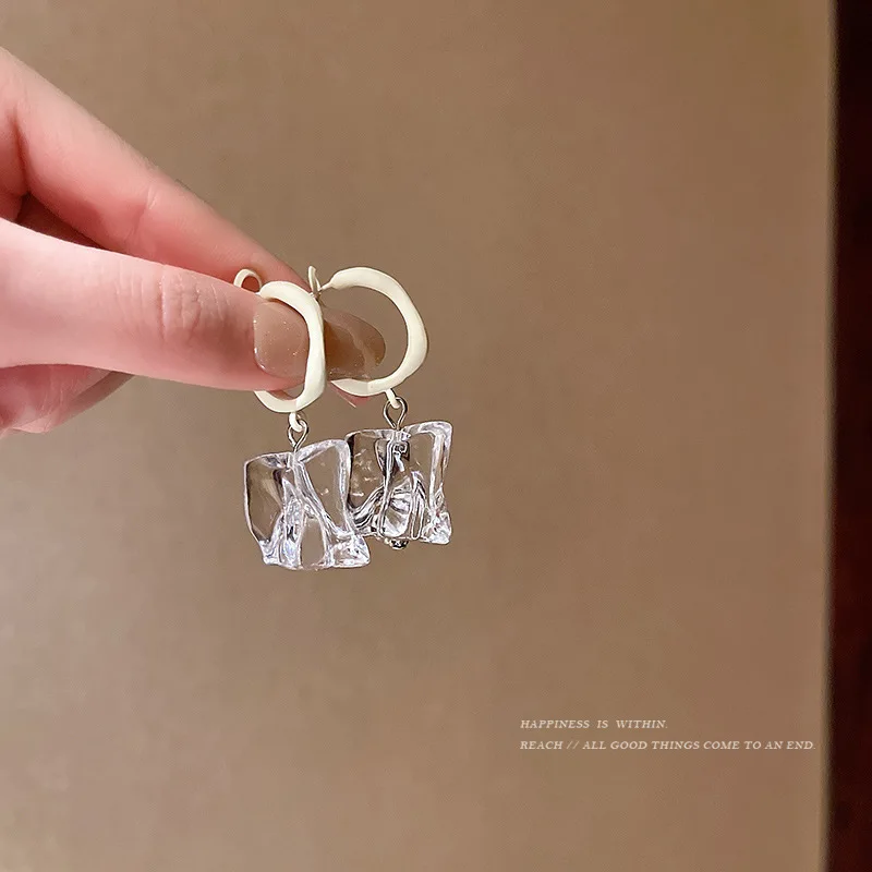 Irregular Transparent Earrings Cherry Flower Square Drop Earrings Acrylic Fashion Earrings Dangler Girl Gifts For Friends