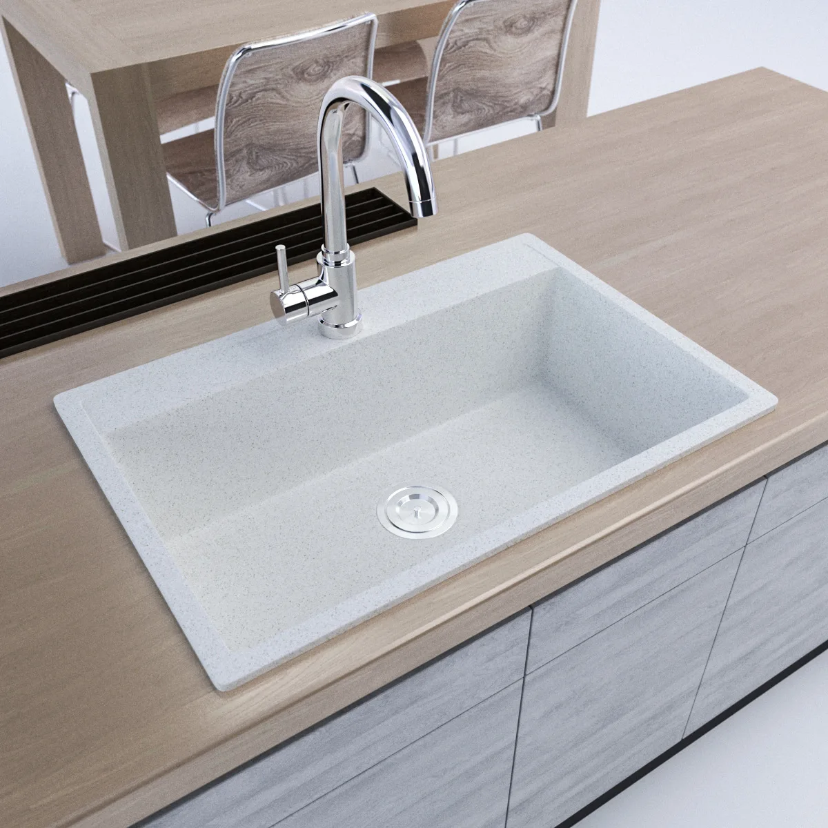 White quartz composite granite high hardness kitchen ceramic single bowl washbasin sink